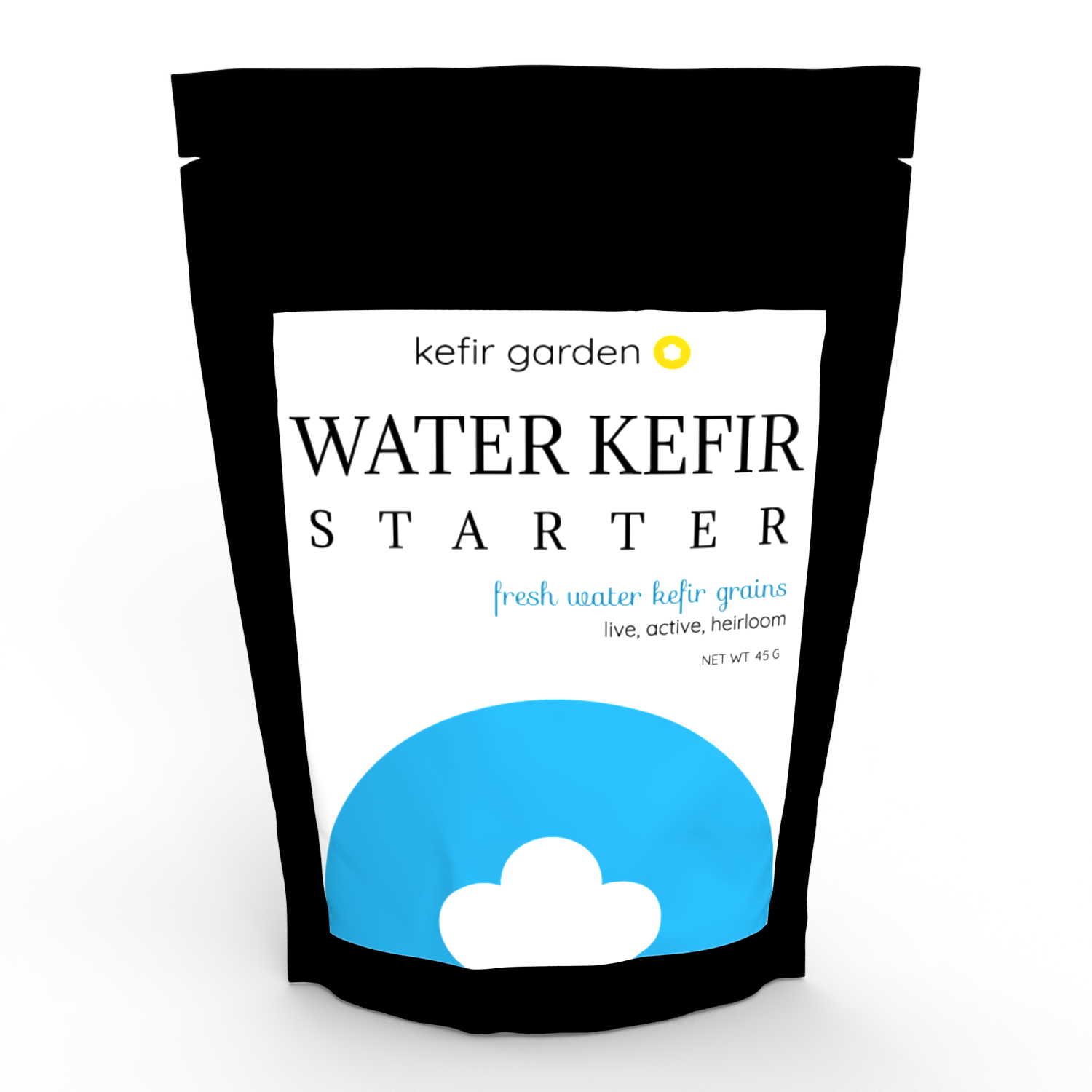 Packaging of Water kefir grains. Front side.